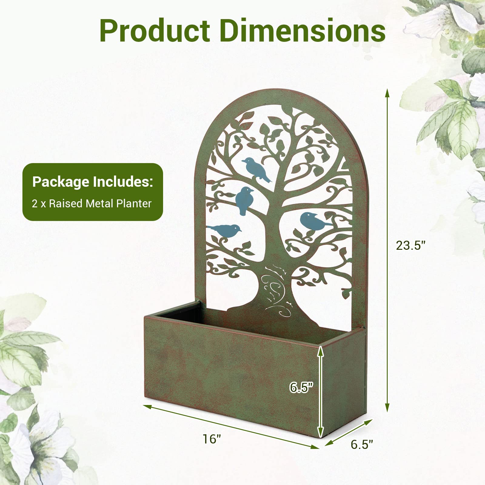Giantex Raised Garden Bed Set of 2 - Wall-Mounted & Freestanding Decorative Planter Boxes with Trellises 