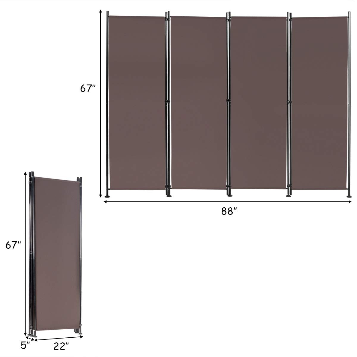 Giantex 4 Panel Room Divider, 5.6 Ft Folding Privacy Screen with Adjustable Foot Pads (Coffee)