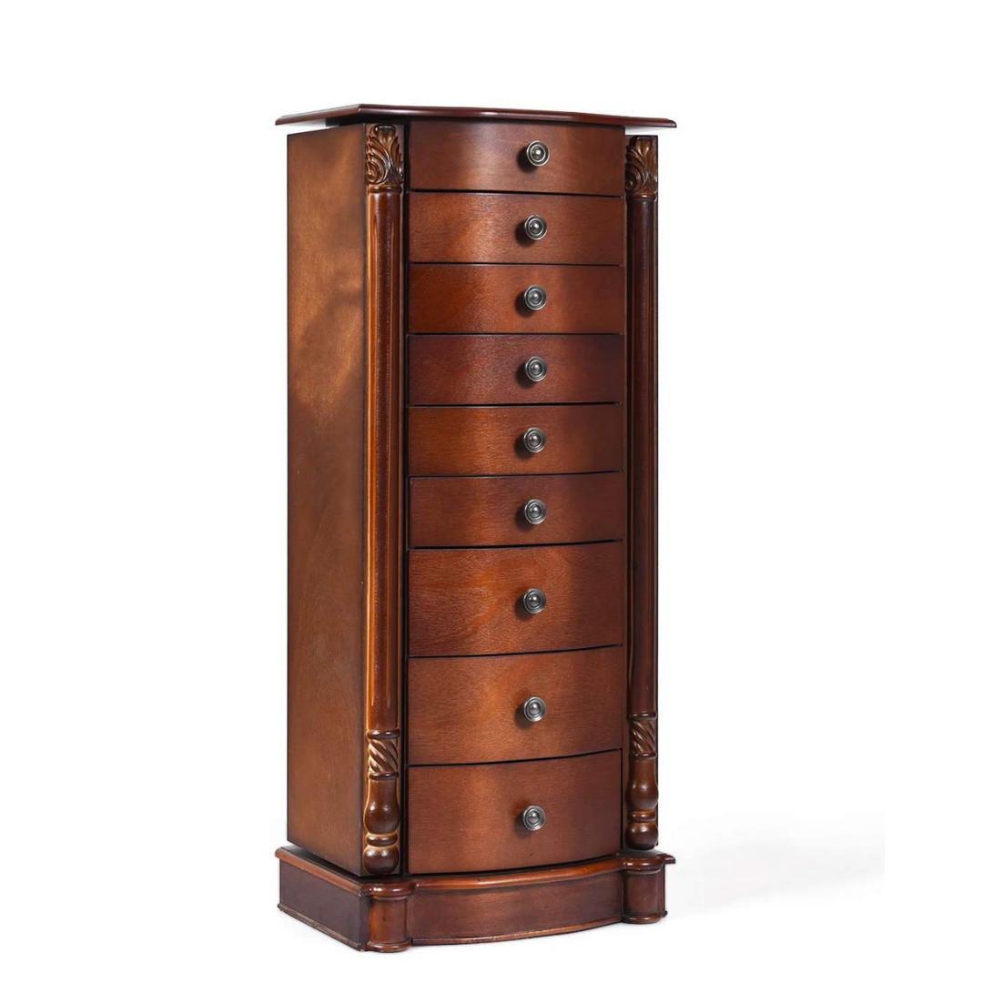 Large Jewelry Armoire Cabinet with 8 Drawers & 2 Swing Doors 16 Hooks Top Mirror Boxes 