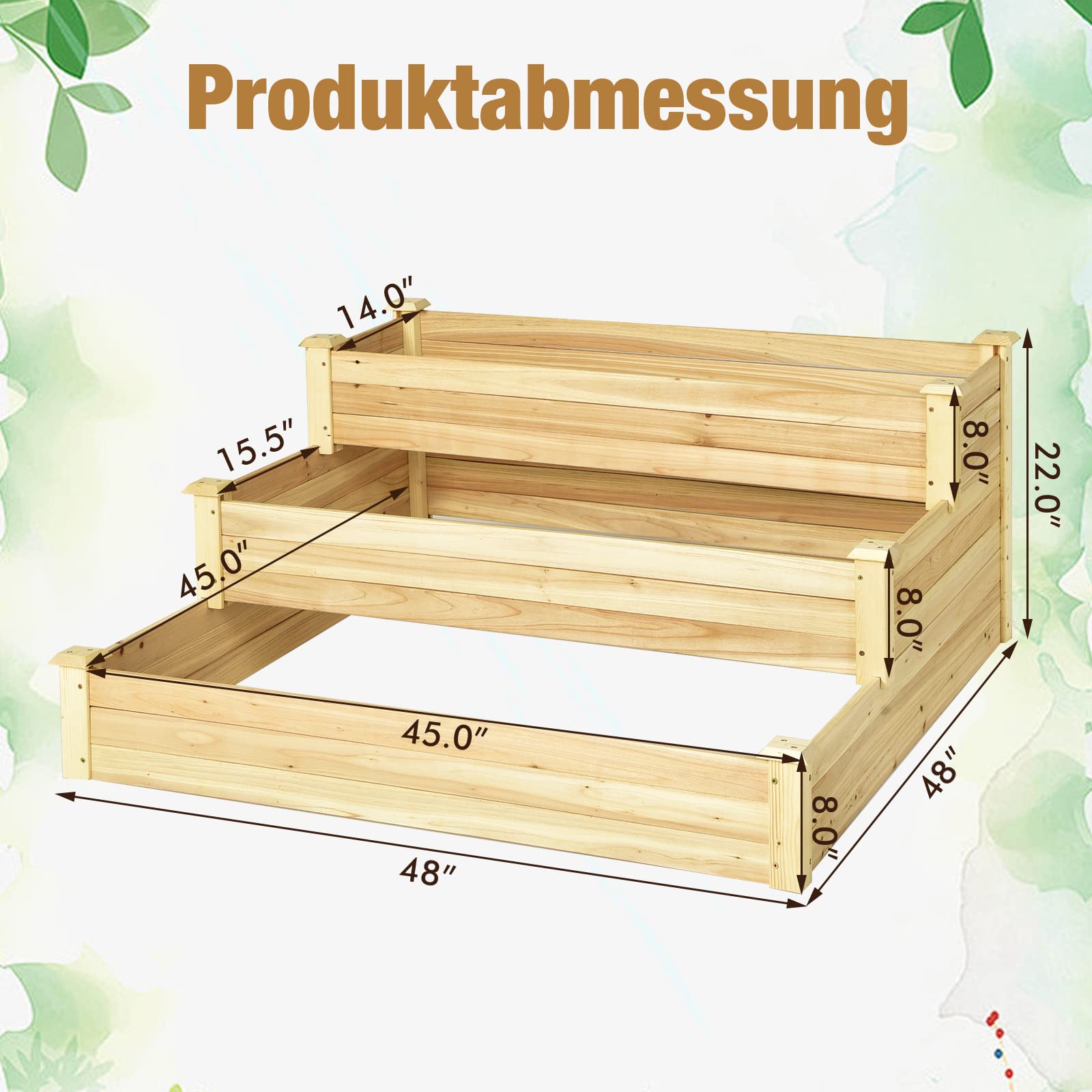Giantex 3 Tier Raised Garden Bed, Wood Planter Box 48 x 48 x 22 Inch Vegetable Flower Herb Fruit Growing Bed Kit 