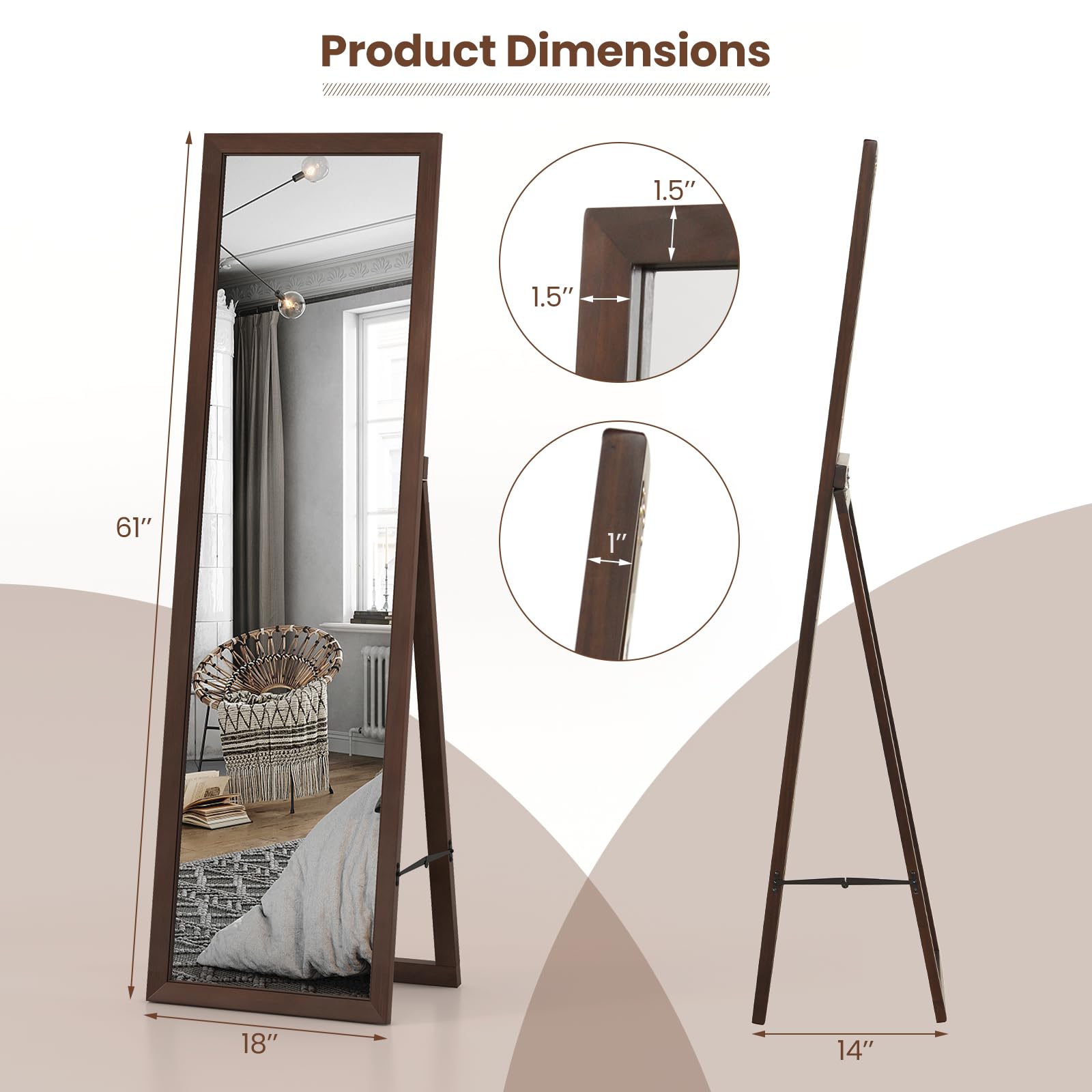 CHARMAID Full Length Mirror with Stand, Full Body Floor Mirror with Solid Wood Frame