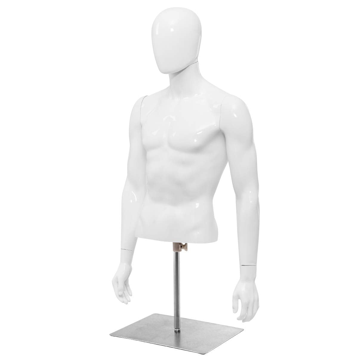 Giantex Male Mannequin Torso Adjustable Height Detachable Arms Dress Form Display w/Metal Stand, Bright White 