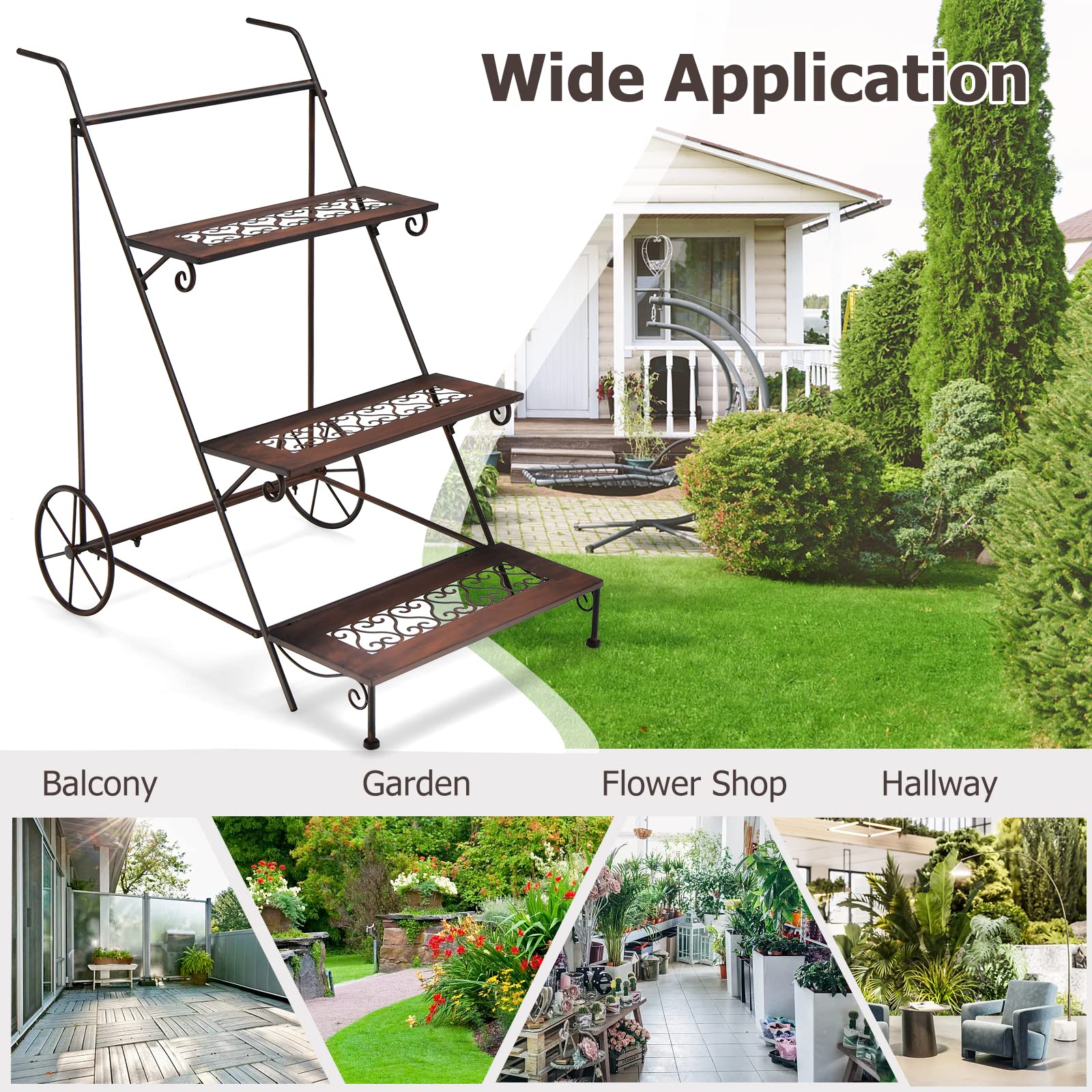 Giantex 3-Tier Metal Flower Cart 
