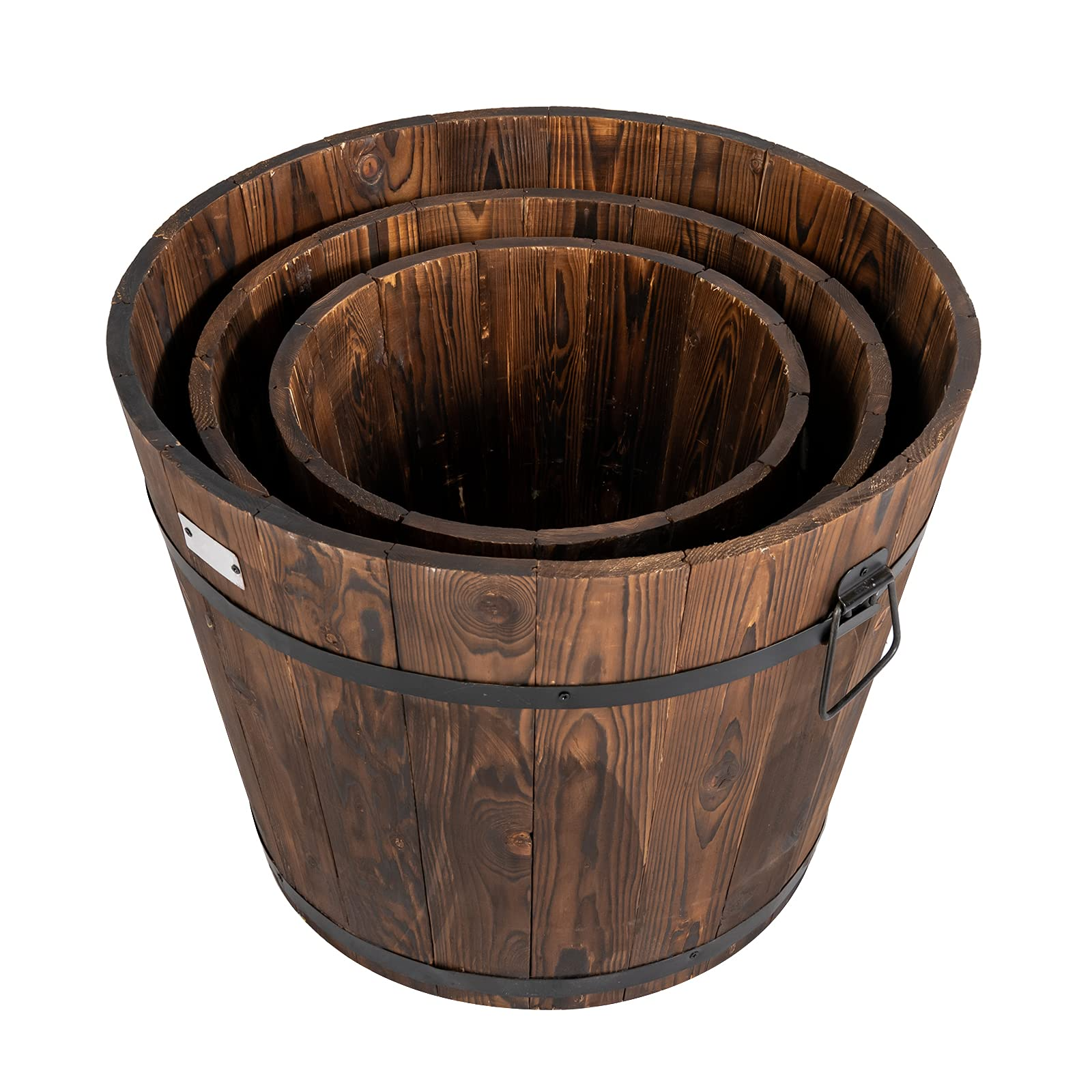 3 Pieces Wood Bucket Raised Beds for Plants Herbs Veggies 