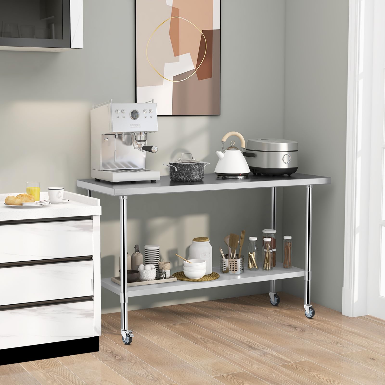 Giantex Stainless Steel Table, 24 x60 Inches Commercial Work Table with Adjustable Undershelf and Foot Pads 
