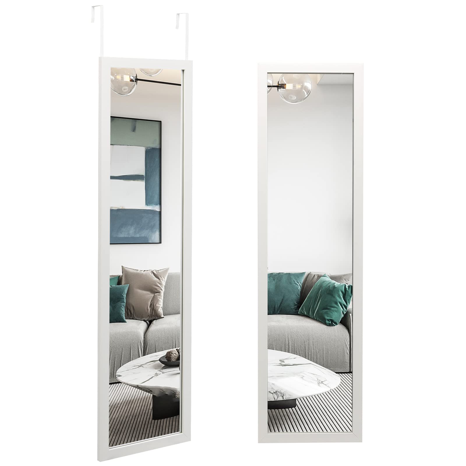 CHARMAID Over The Door Mirror, Wall Mounted Full Length Mirror, 2 Metal Hooks, 47" x 13