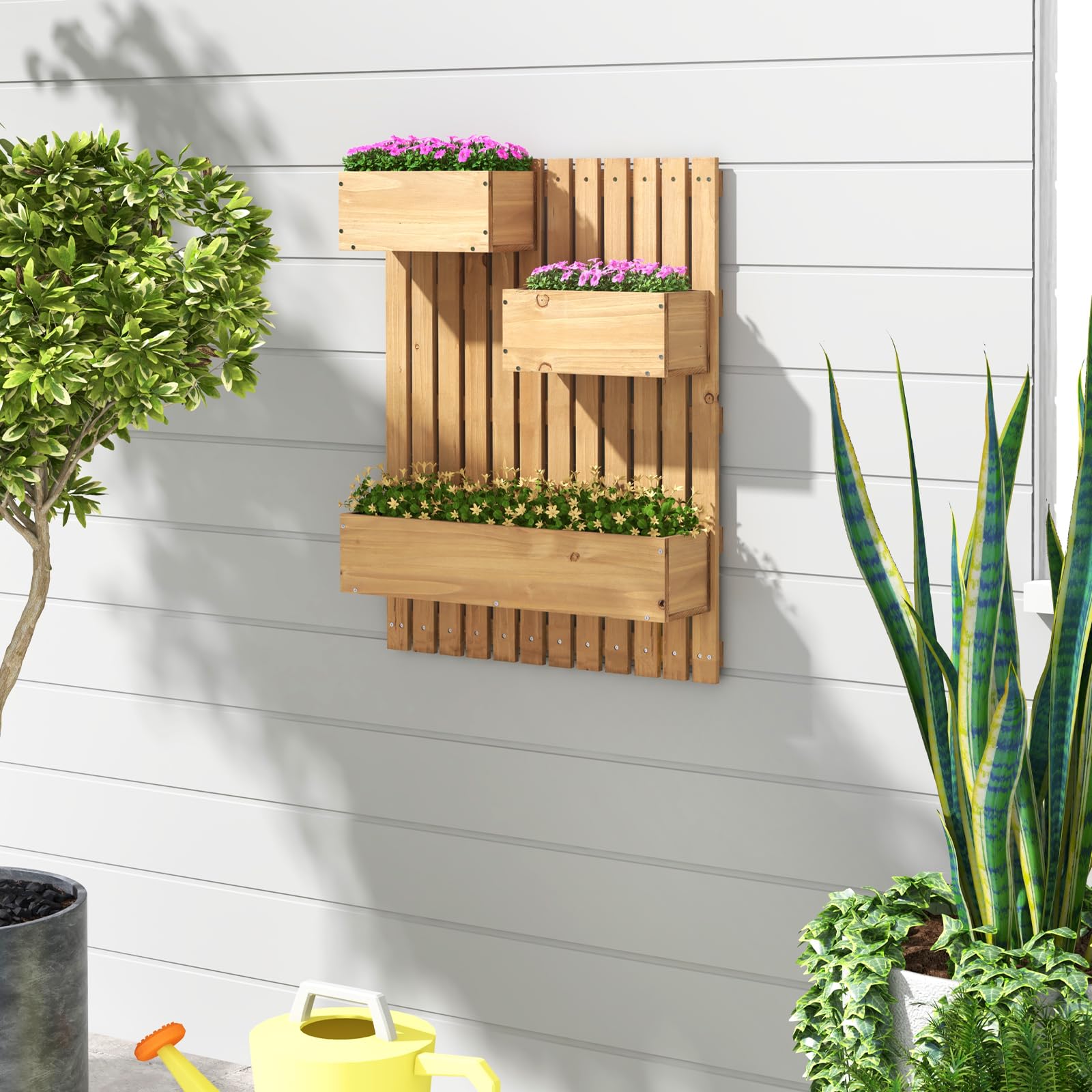 Giantex Wall-Mounted Raised Garden Bed w/Trellis Board 