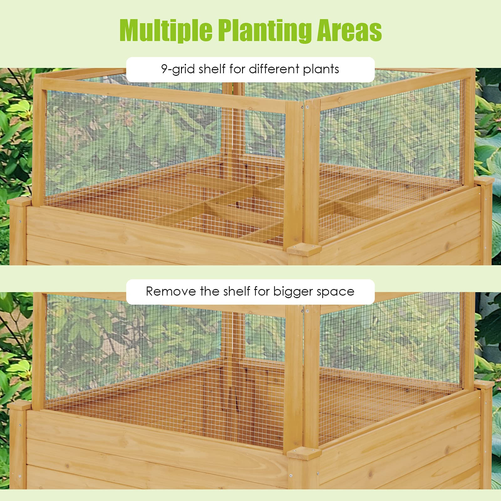 Wood Garden Bed with Critter Guard Fence (42" LX42 WX32.5 H) 