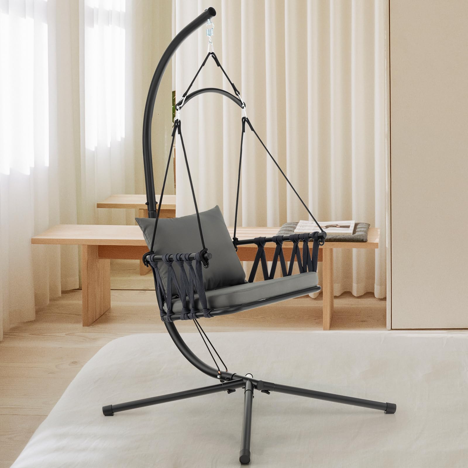 Giantex Hanging Swing Chair W/Stand, Cozy Seat & Back Cushions 