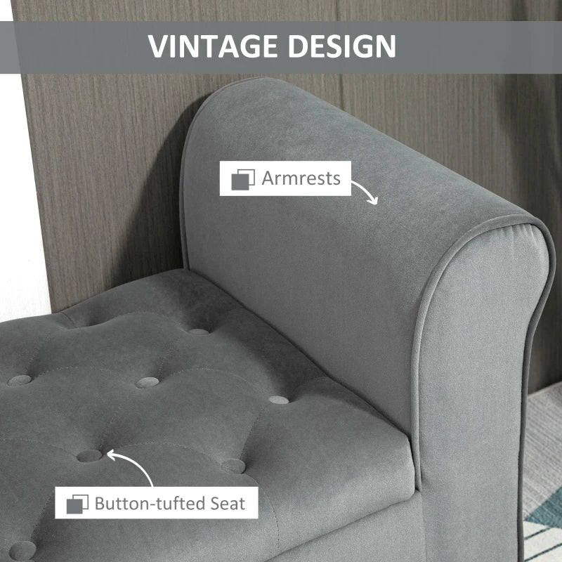 Button Tufted Storage Ottoman Bench, End of Bed Bench with Rolled Arms, Storage Chest for Living Room, Entryway, Grey