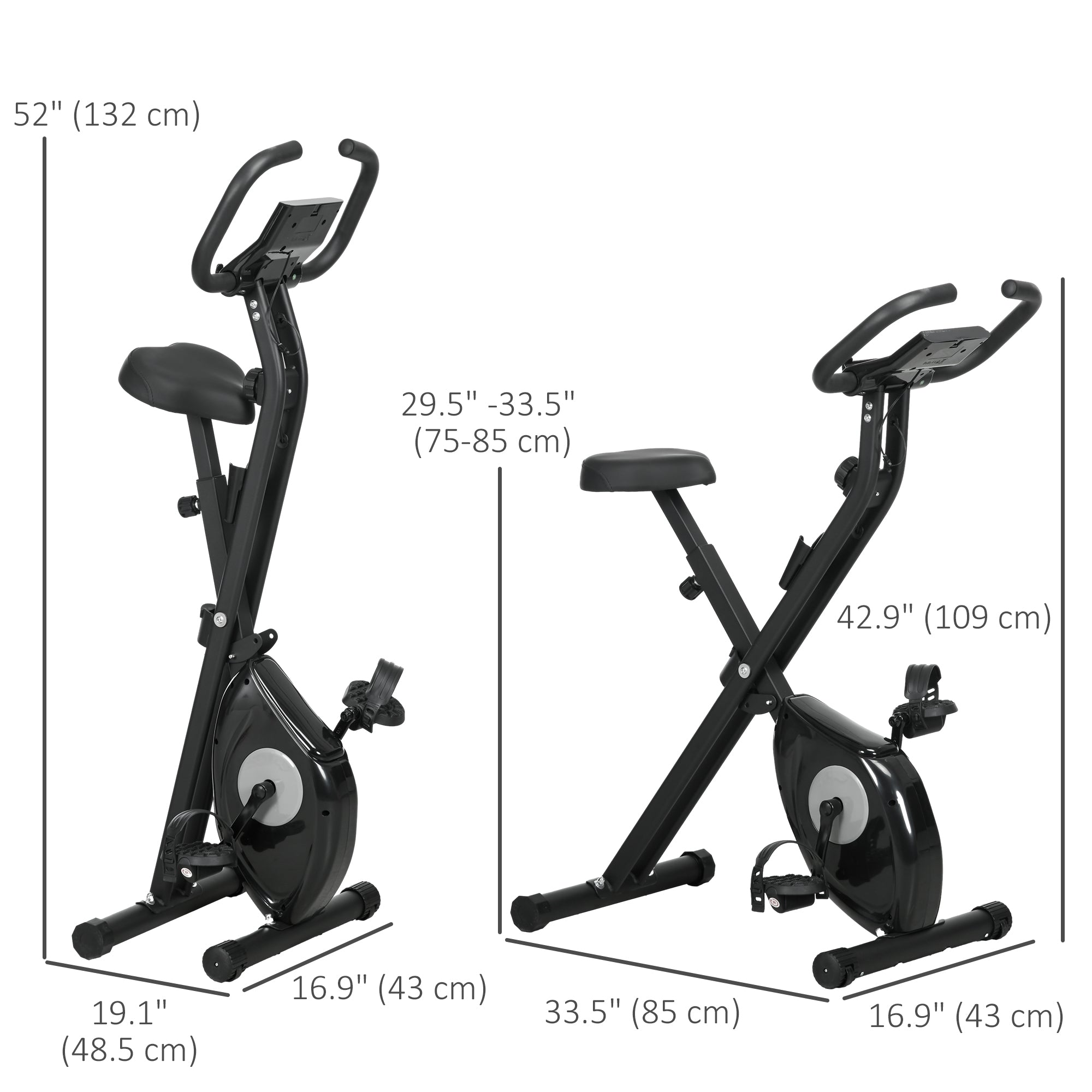 Soozier Foldable Exercise Bike Indoor Stationary Bike w/ 8-Level Magnetic Resistance LCD Screen Phone Holder for Home Gym Black 