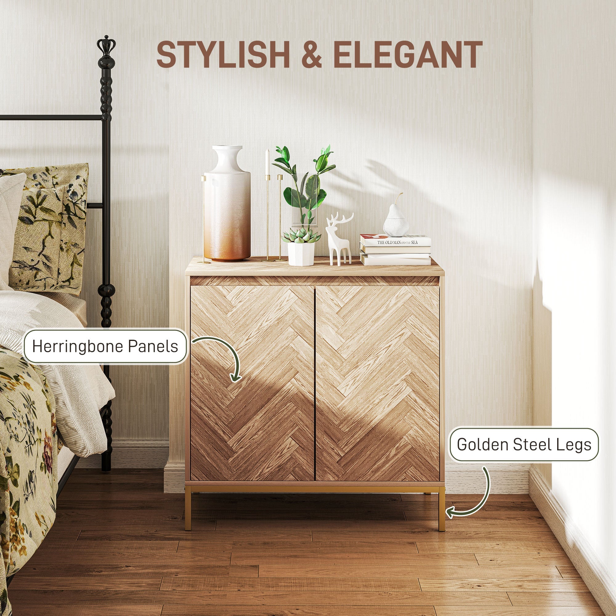 HOMCOM Accent Cabinet, Storage Cabinet with Doors, Adjustable Shelf and Steel Legs, Sideboard for Living Room, Oak 