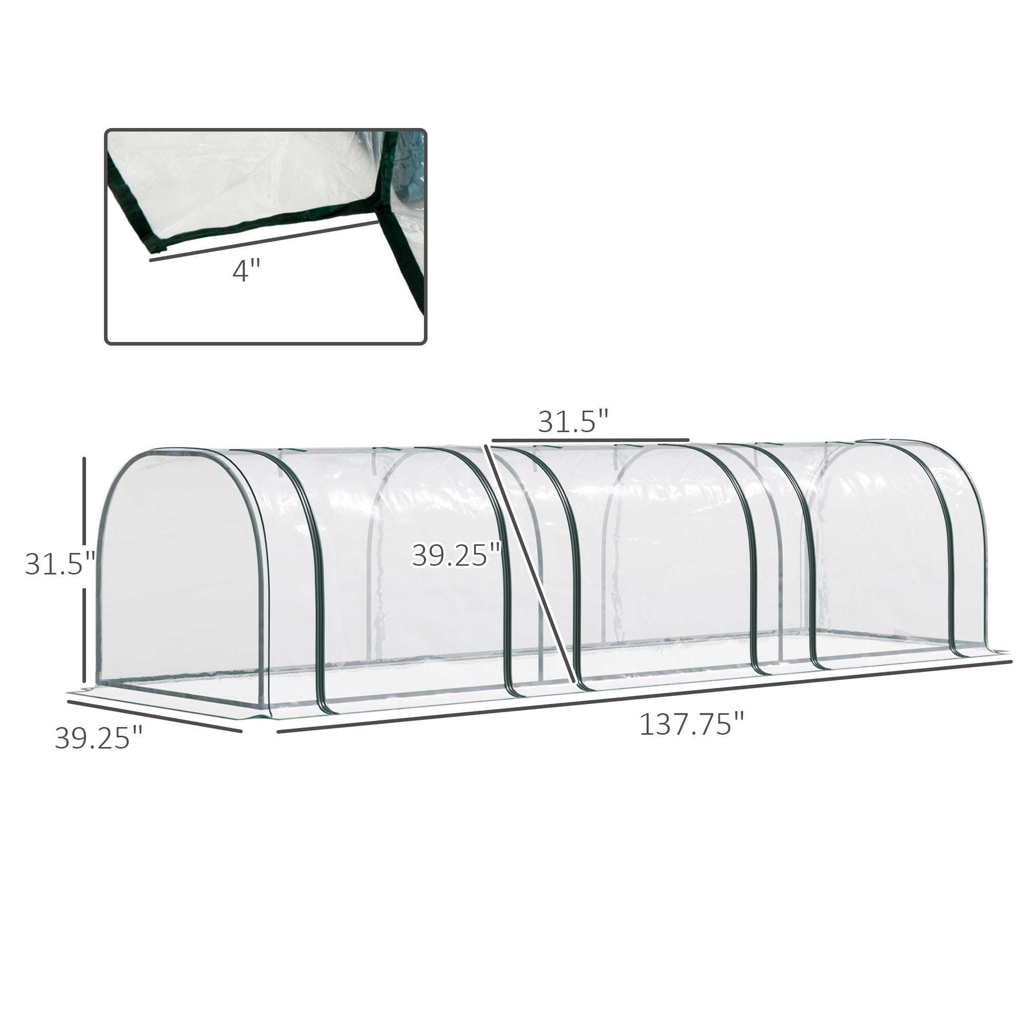 Outsunny Transparent PVC Mini Tunnel Nursery Habitat: 138"x39"x32" Garden Flora Warm Abode Steel Frame Zipped 