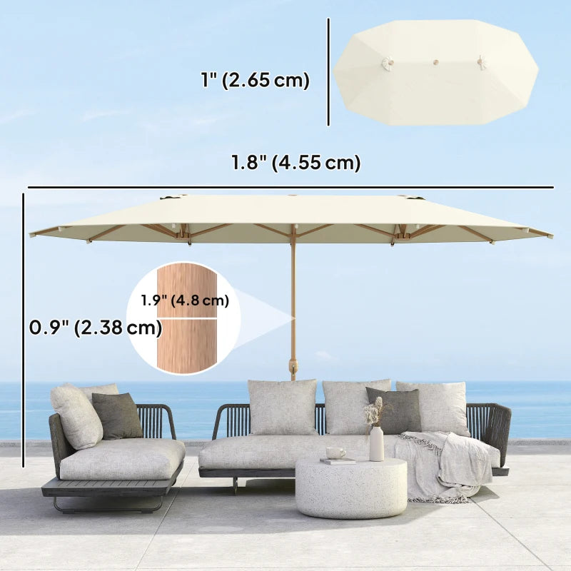 Double Garden Parasol 179.1"W x 104.3"D with Crank, 12 Steel Ribs & 180g/㎡ Polyester, UV30+ Protection, Beige