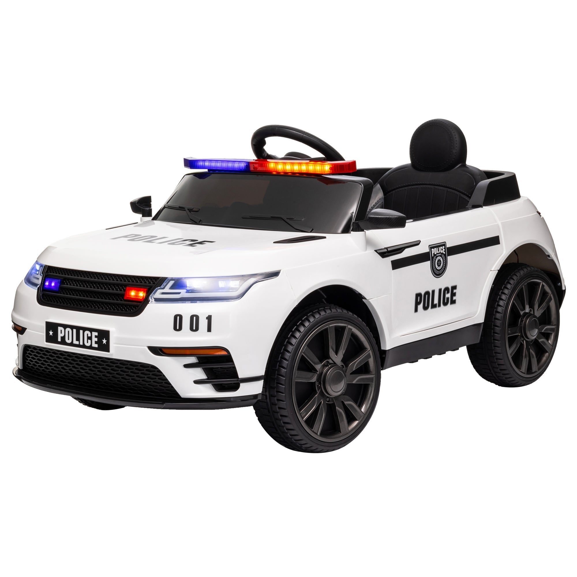 Qaba 12V Kids Electric Police Car w/ Remote Control, Spring Suspension, Training Wheel, Siren, Music, Light, Horn, White 