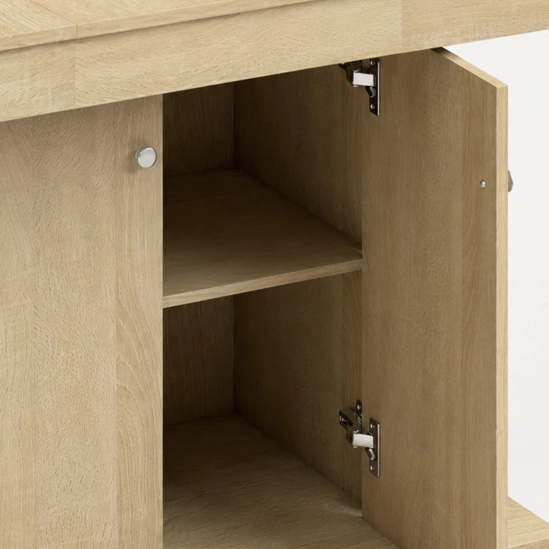 Extendable Dining Table with Storage Cabinet & Adjustable Shelf – Natural Wood