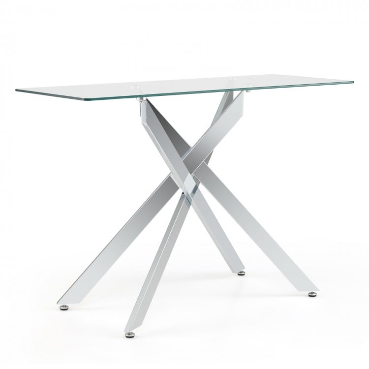 Glass Console Table Modern Entryway Table with Clear Tempered Glass Top-Silver