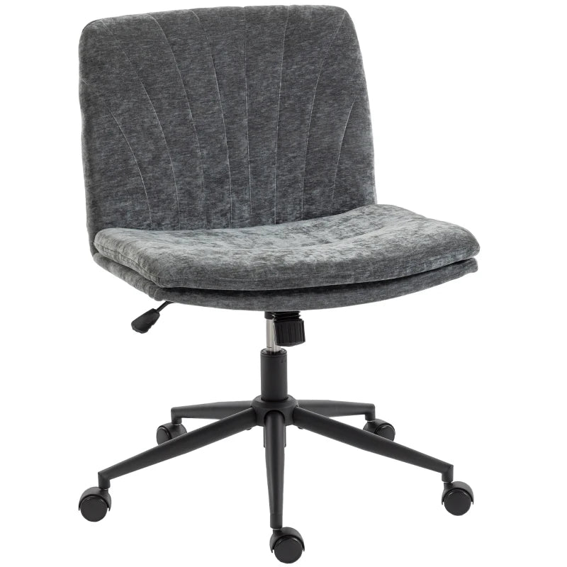 Criss Cross Chair with Wheels, Wide Office Chair with No Arms, Adjustable Height, Tilting, Grey