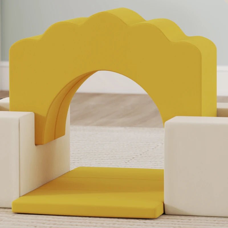 Qaba 7-Piece Baby Soft Play Set, Indoor Soft Play Gym Activity Play Set for Crawling, Sliding and Playing, Yellow