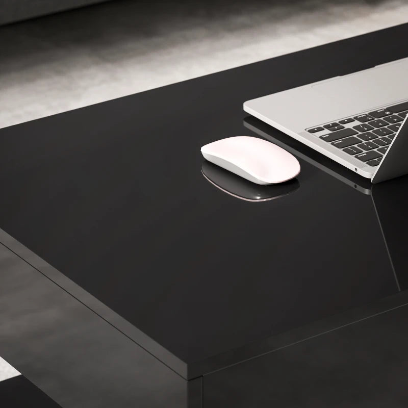 Coffee Table with Adjustable LED Lights, Modern Living Room Table with 2 Drawers, Open Shelf, Remote, High Gloss Black