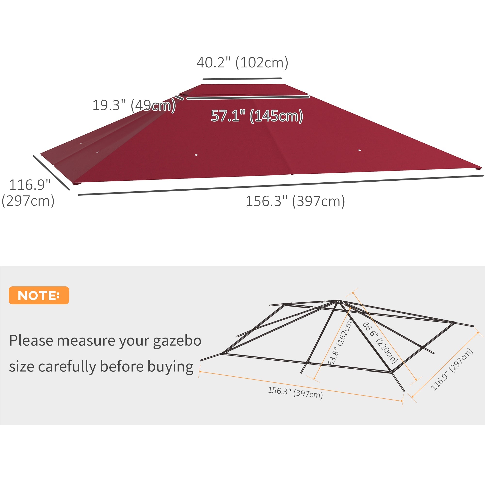 Outsunny Gazebo Replacement Canopy Top Cover 10'x13' Wine Red Gazebo Roof Only 