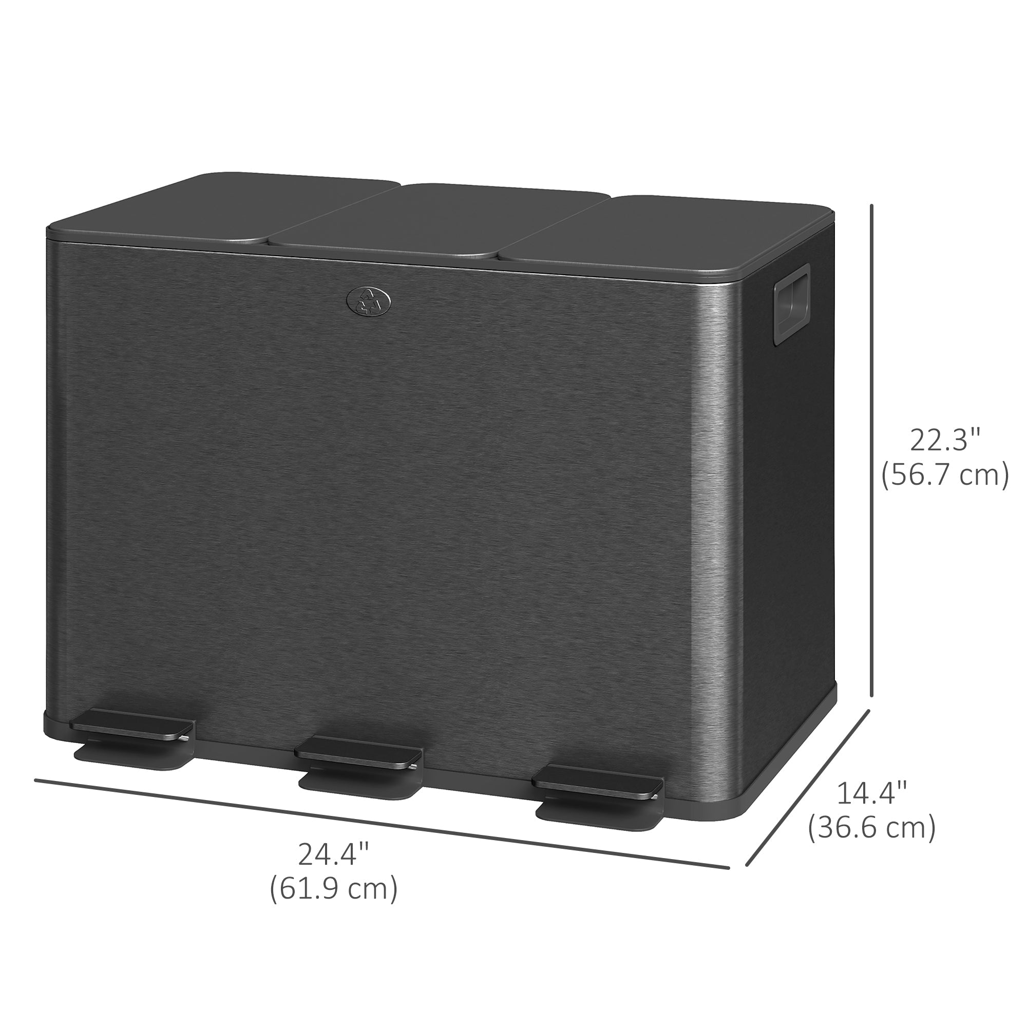 HOMCOM Triple Garbage Bin, Soft-Close Trash Can with Foot Pedal, 3 x 20 Liter Garbage Can with Removable Inner Buckets, Black 
