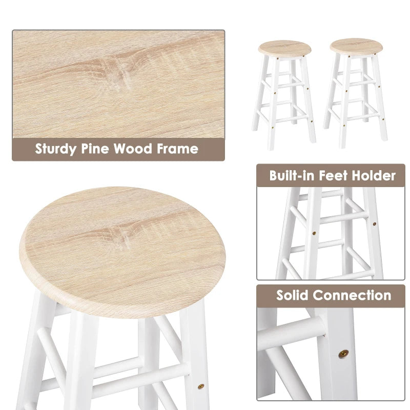 Kitchen Trolley 3 Piece Kitchen Cart Set Drop Leaf Breakfast Table and 2 Stools w/ Rolling Wheels & Towel Bars, Wood & White