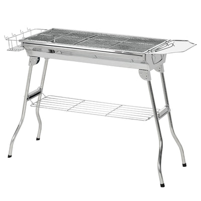 Outsunny Stainless Steel Portable Charcoal Grill Folding BBQ with Shelf Basket Pan for Camping Travel 