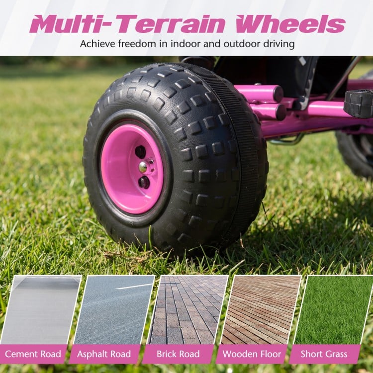 Go Kart for Kids 4 Wheels Pedal with Adjustable Seat and Multi-Terrain Wheels-Pink