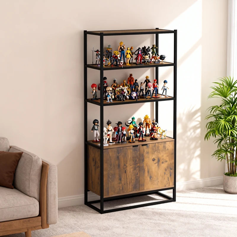 Storage Cabinet with 3 Open Shelves Cupboard Freestanding Tall Organizer Multifunctional Rack for Livingroom Bedroom Kitchen Rustic Brown