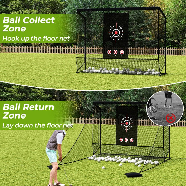 Golf Practice Hitting Net with Dual Side Barriers, Target Cloth & Metal Frame, Portable Golf Training Cage
