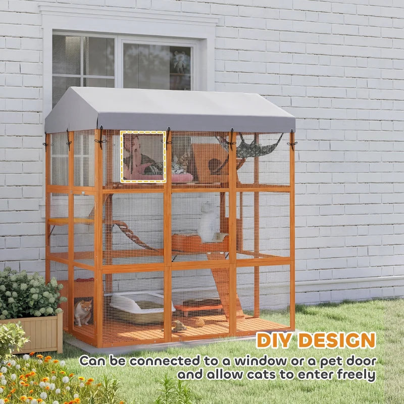 81"H Catio Outdoor with Floor to Prevent Escaping & Easy Cleaning, for 2-4 Cats Kittens, Orange