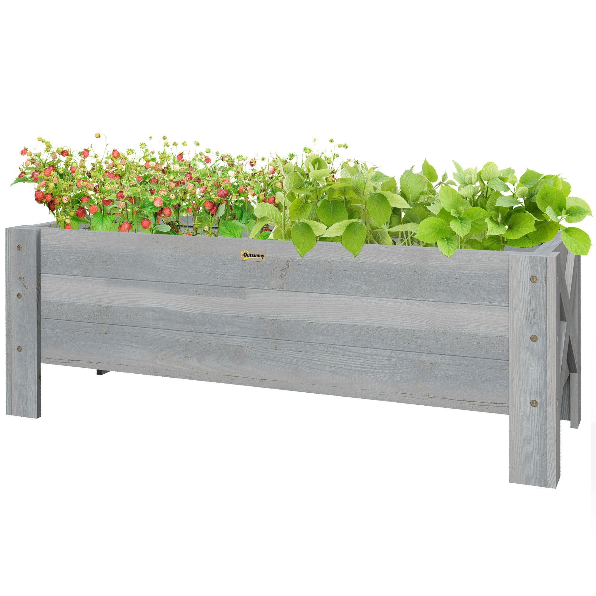 Outsunny Raised Garden Bed 3.3' x 1.2' x 1.2' Fir Wood Leaking Holes Elevated Planter Outdoor Plant Grey 