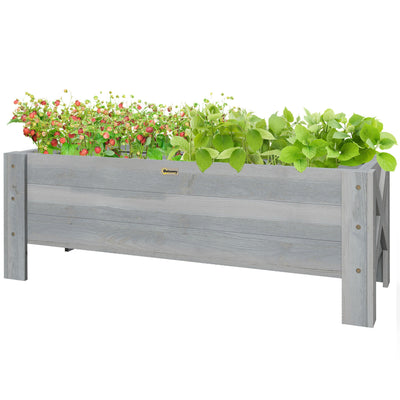 Outsunny Raised Garden Bed 3.3' x 1.2' x 1.2' Fir Wood Leaking Holes Elevated Planter Outdoor Plant Grey 