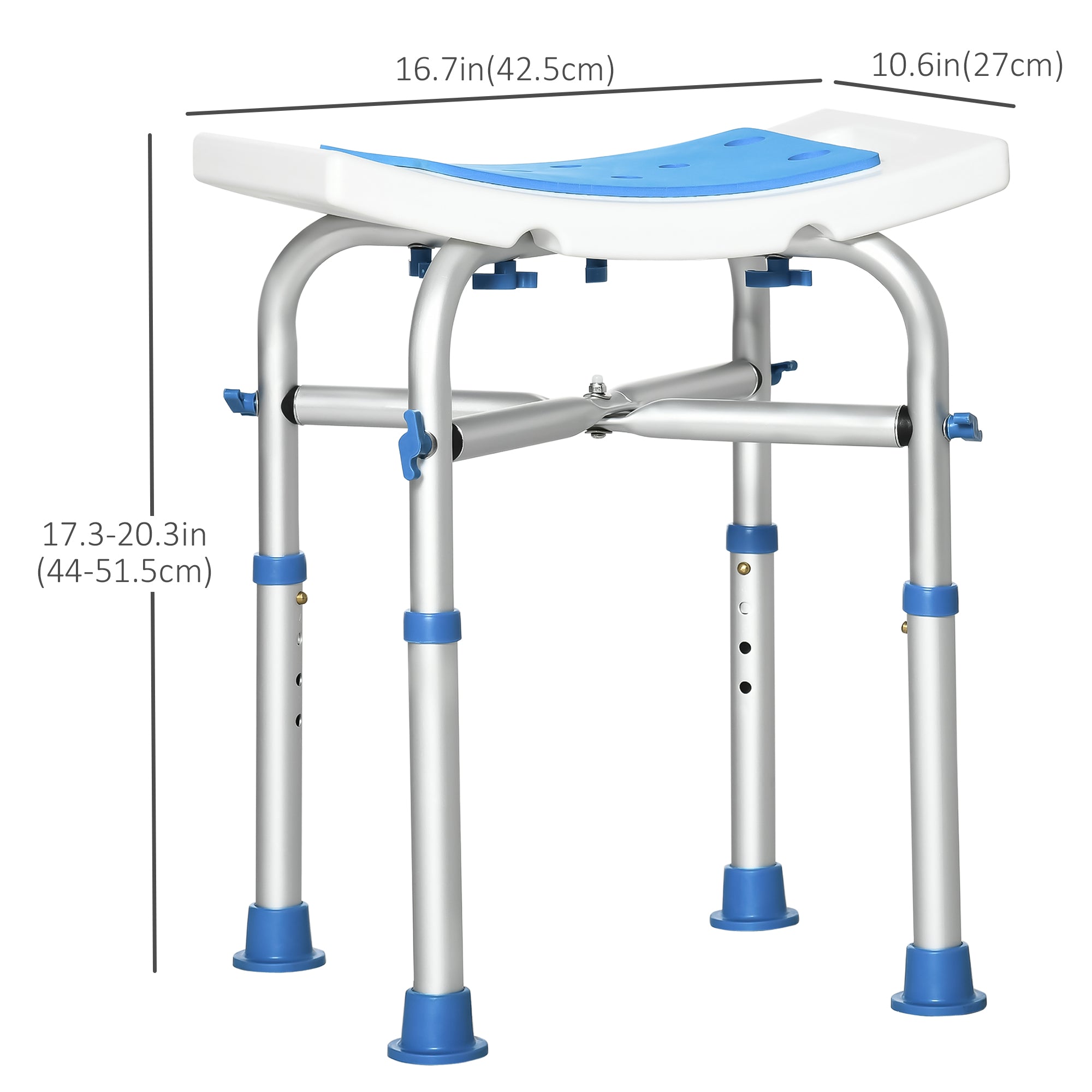 HOMCOM Adjustable Shower Chair: Aluminum EVA Padded Bath Seat with Suction Cup Feet, 330lbs Capacity 
