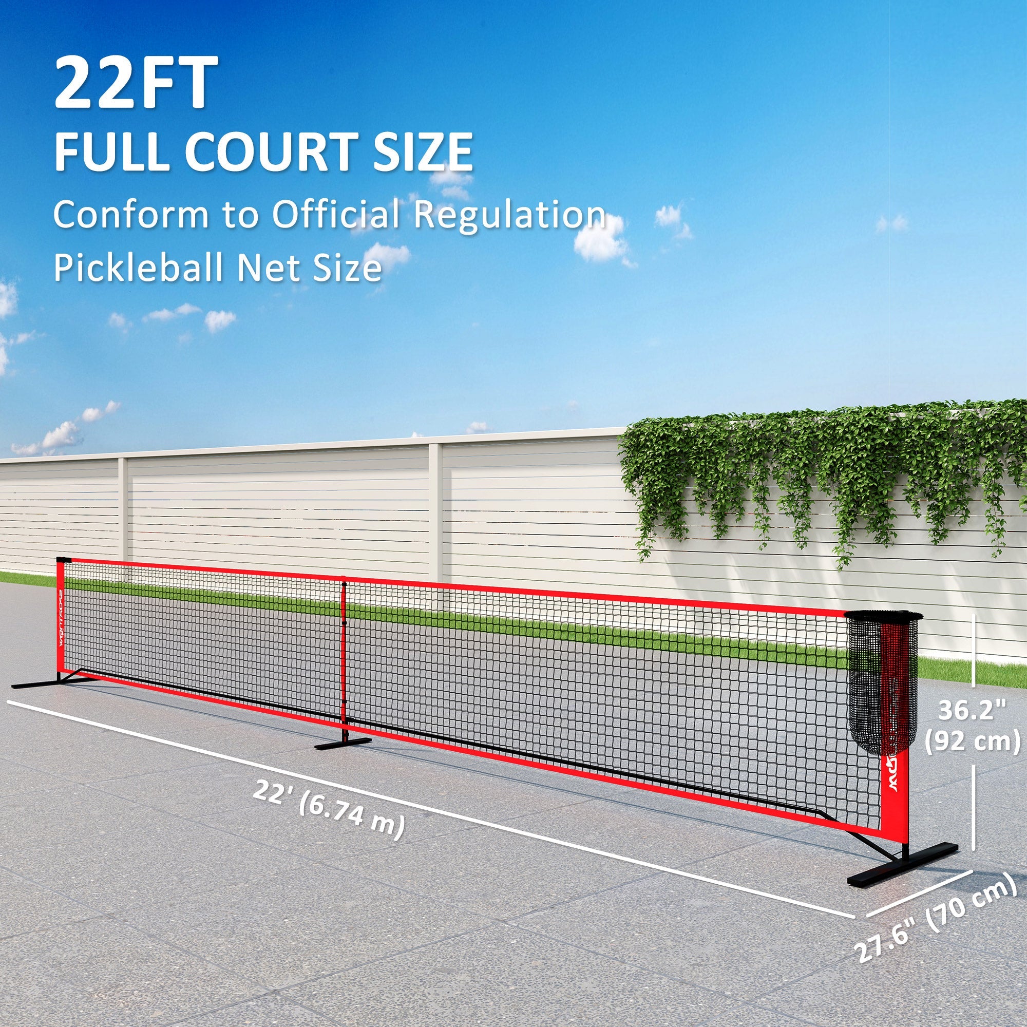 Soozier Portable Pickleball Net Set with 22FT Regulation Size Net, Ball Collector, Court Marking Kit, Balls, Carrying Bag 