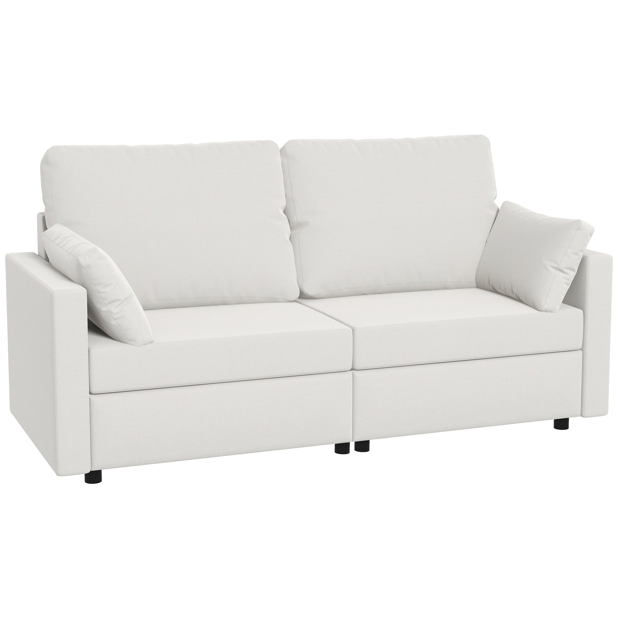 HOMCOM 77" Modern 3 Seater Sofa Upholstered Couch with 2 Throw Cushions Cream White for Living Room Bedroom 