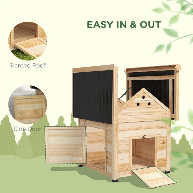 Duck Coop, Wooden Duck House with Openable Roof & Double Doors, Natural Wood