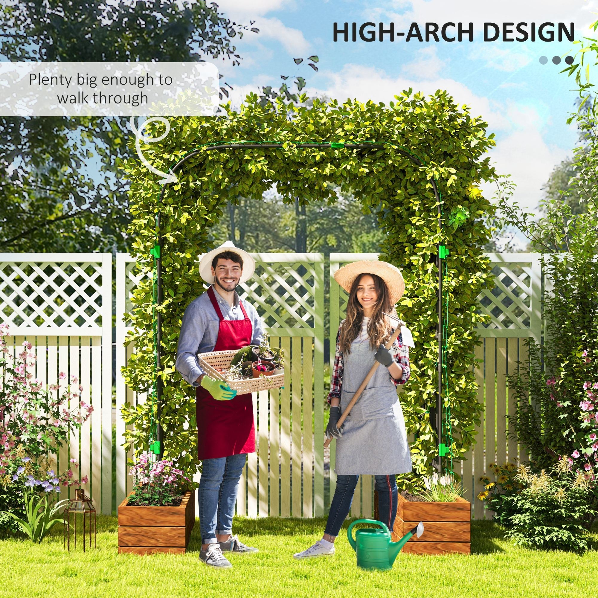 Outsunny Arched Garden Trellis, 8 FT Tall Metal Plant Trellis Support with Trellis Netting for Climbing Plants 