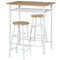 HOMCOM Counter Height Dining Set 3 Piece White Oak with Storage Shelf Metal Frame Footrest 1 Table 2 Stools for Kitchen