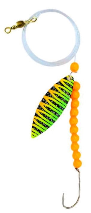 Solid Orange Beads Willow Leaf Spinner – Green Striper Blade Lure 