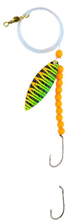 Solid Orange Beads Willow Leaf Spinner – Green Striper Blade Lure 