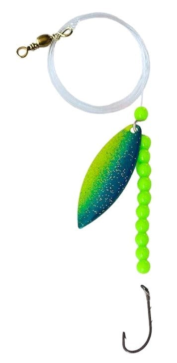 Solid Neon Green Beads Willow Leaf Spinner – Green Wave Blade Lure 