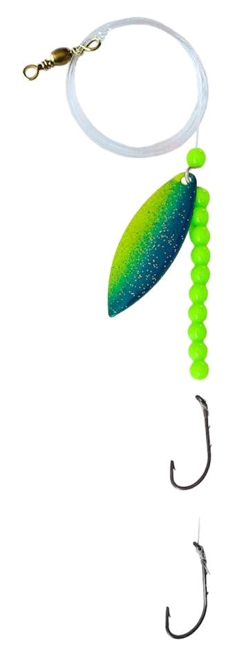 Solid Neon Green Beads Willow Leaf Spinner – Green Wave Blade Lure 