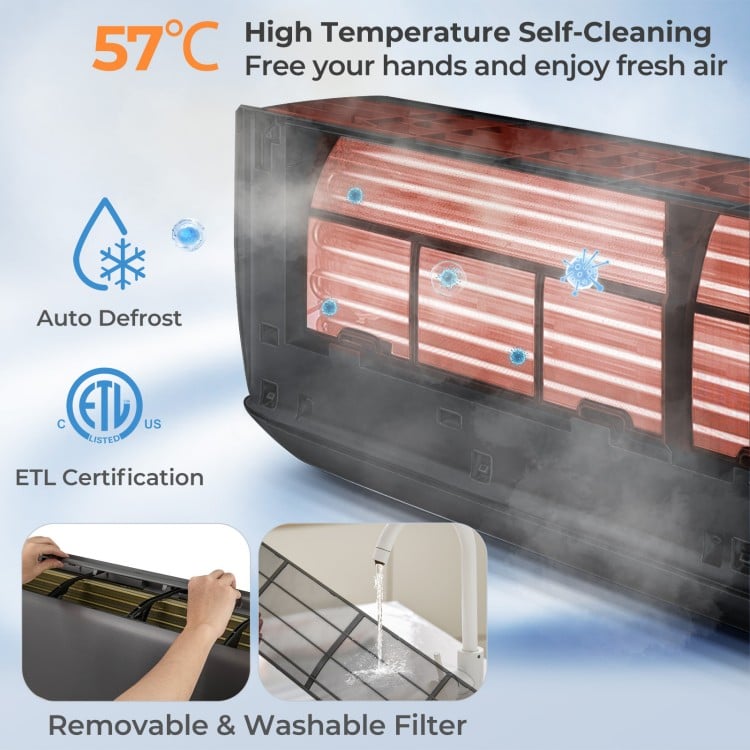 GreyVolt Series Energy Star Certified 12000 BTU 21 SEER2 208-230V Mini Split Air Conditioner and Heater Gray