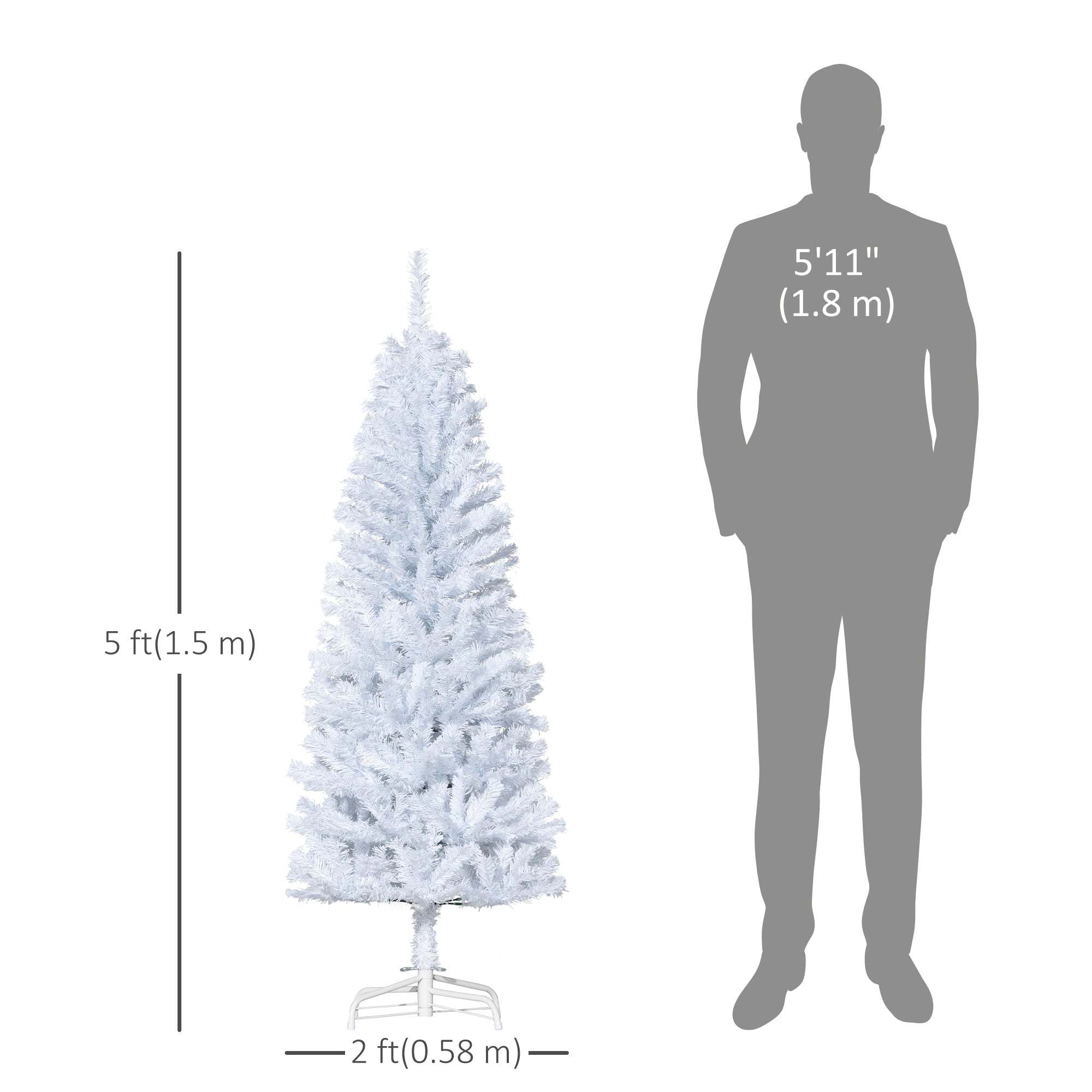 HOMCOM 5FT Pencil Christmas Tree, Artificial Christmas Tree with Automatic Open for Home Party, White 