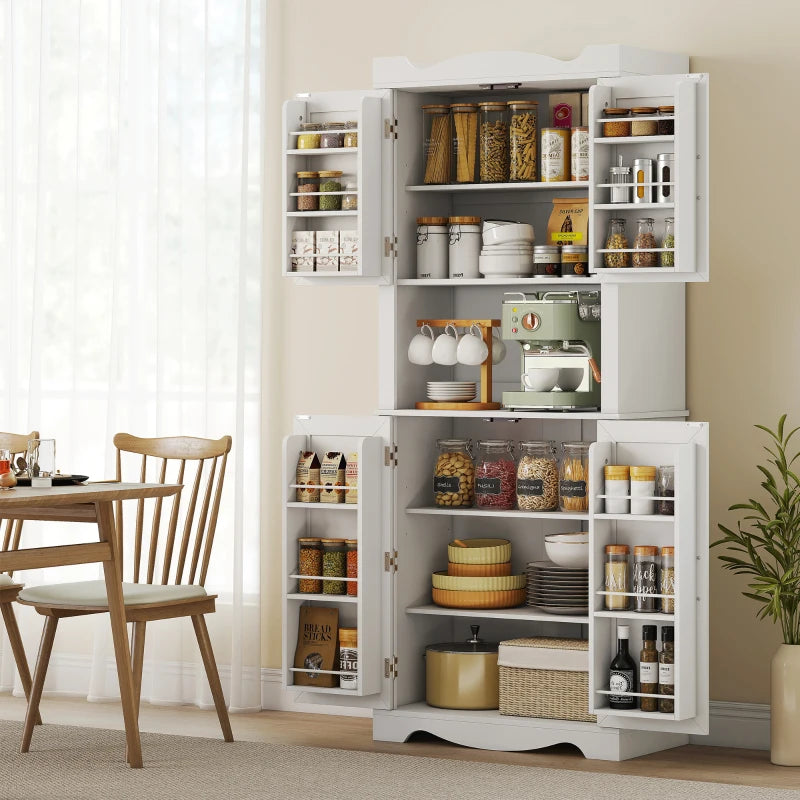 73" Kitchen Pantry Cabinet, Freestanding Kitchen Hutch with 12 Door Shelves, Adjustable Shelves, Microwave Stand, White