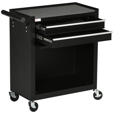DURHAND Rolling Tool Vault: 2-Drawer Steel Chest for Warehouse & Workshop Organization, Black 