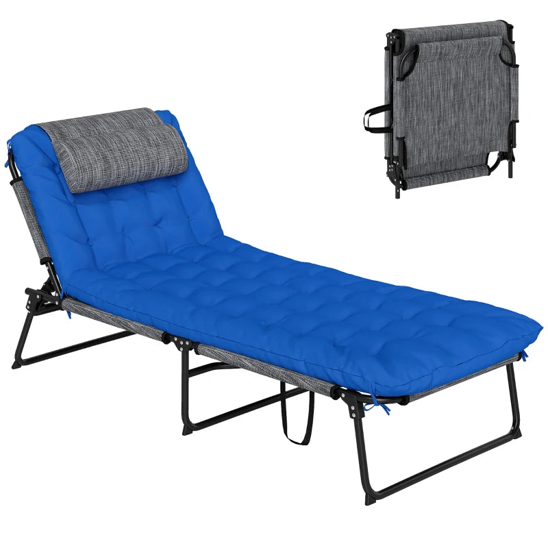 Folding Lounge Chair with 4-level Reclining Back & Cushion, Blue