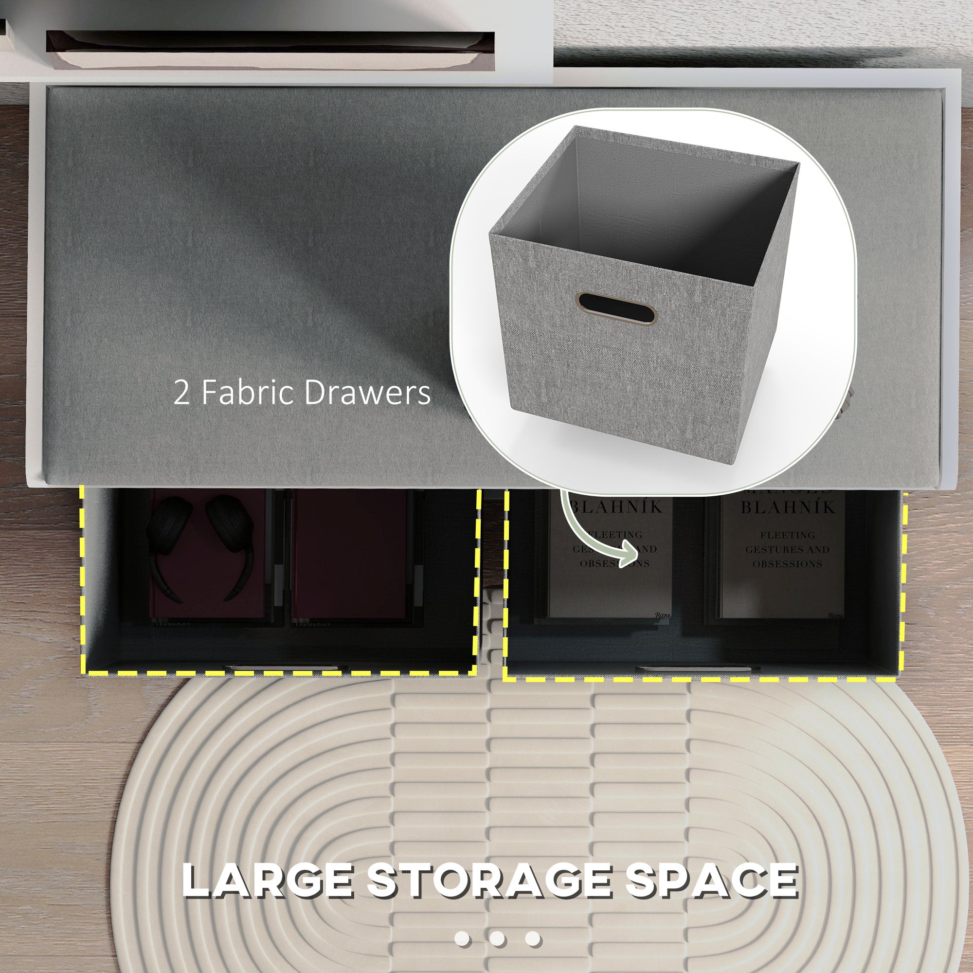 HOMCOM Shoe Storage Entryway Bench Seat with Cushion 2 Fabric Drawers for Hallway White 